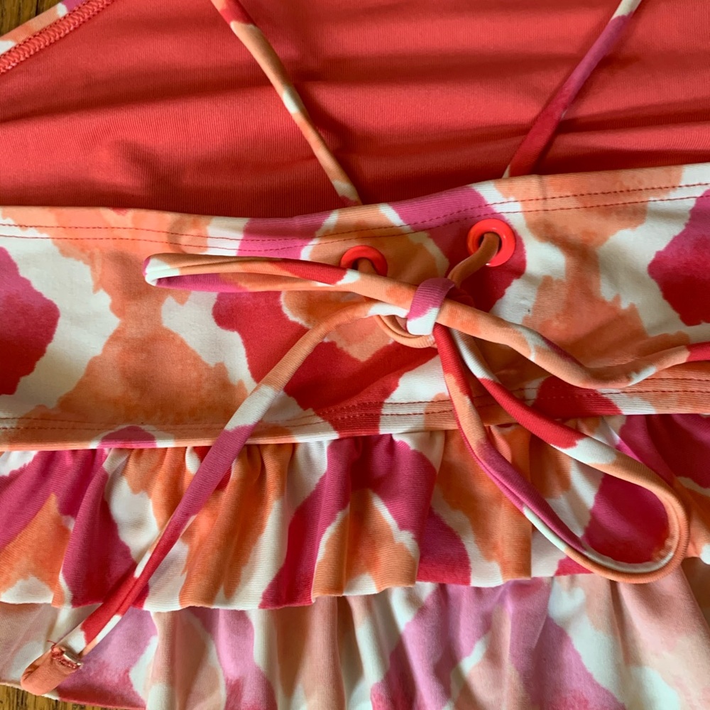 aerie Pink & Coral Patterned High Neck Bikini Top - Picture 9 of 10